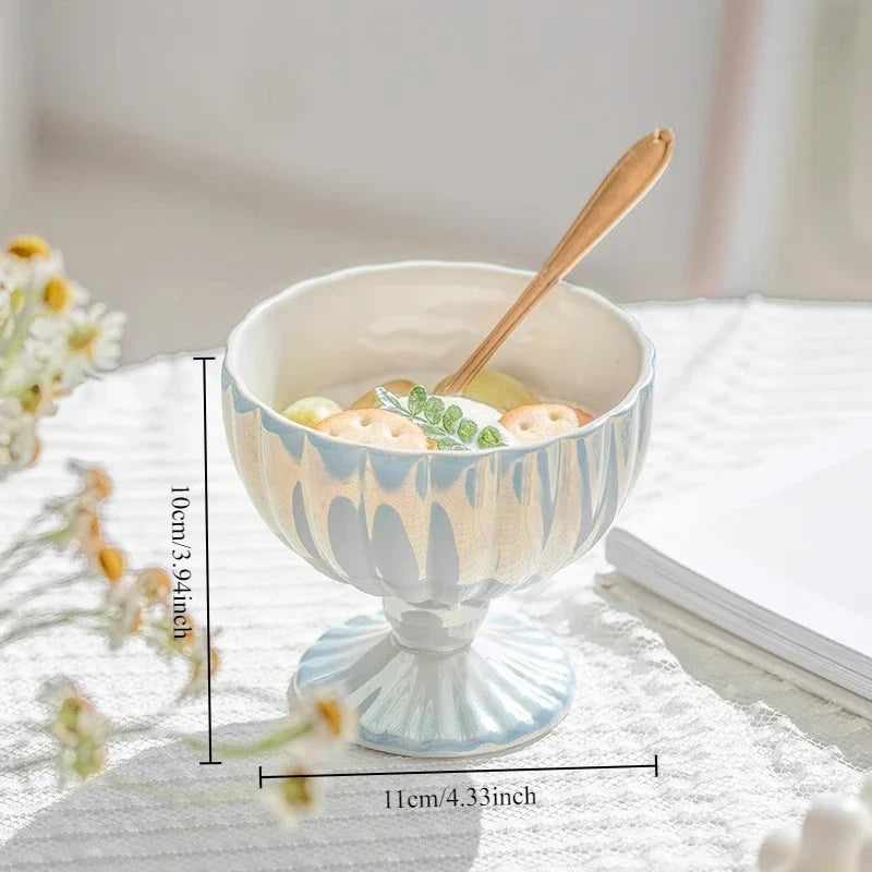 Pearl High Footed Yogurt Bowl Home High Beauty Dessert Ice Cream Cup Fruit Salad Bowl