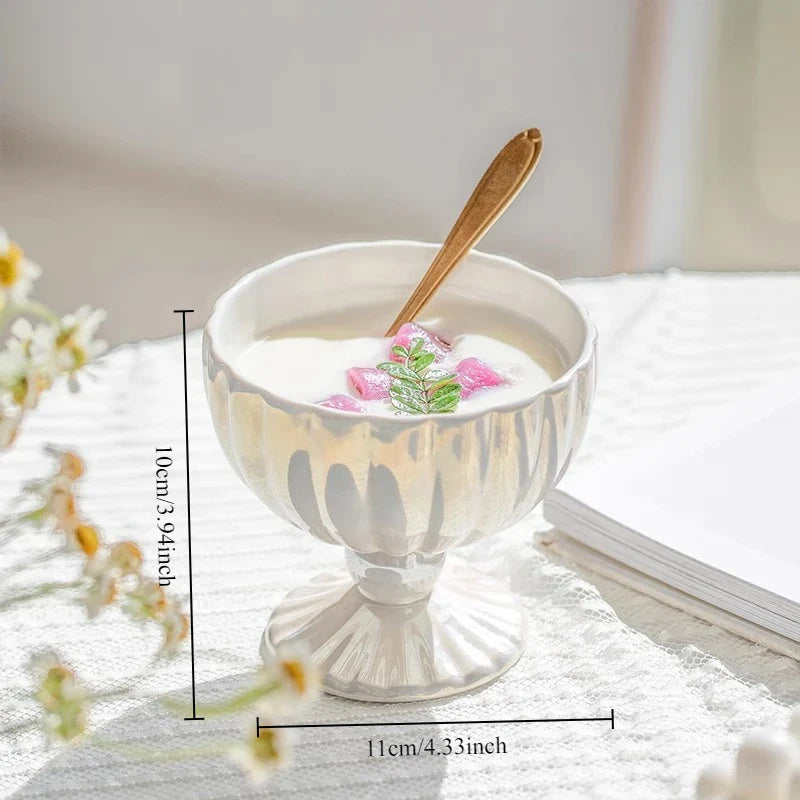 Pearl High Footed Yogurt Bowl Home High Beauty Dessert Ice Cream Cup Fruit Salad Bowl