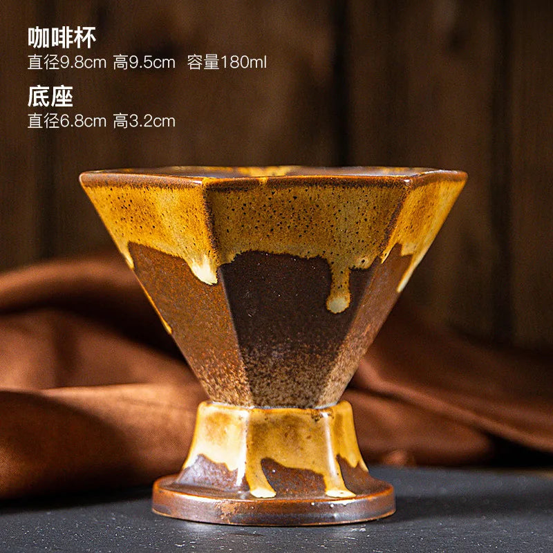Nordic Hexagonal Ceramic Coffee Cup Creative Luxury Cup with Base Coffee Cup Table Decoration Tea Table Accessories Drinkware