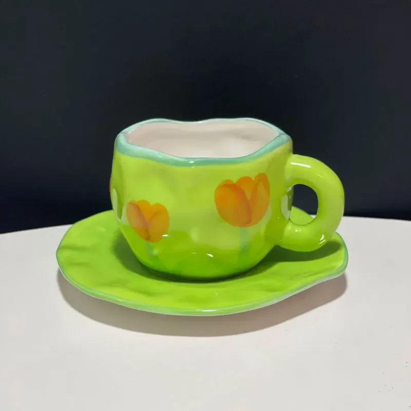 300ML Blue Sky and White Clouds Coffee Cup Tableware Set Hand-painted Ceramic Mug Milk Breakfast Cup Cute Coffee Tableware