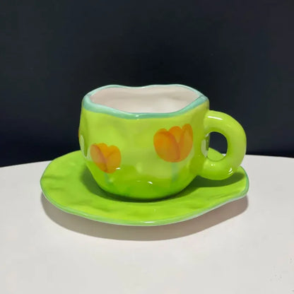 300ML Blue Sky and White Clouds Coffee Cup Tableware Set Hand-painted Ceramic Mug Milk Breakfast Cup Cute Coffee Tableware