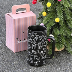 Ikeehome  ‌Simple Line Drawing Cat Pattern Coffee Mug - Large Capacity Ceramic Cup Gift for Couples Office Use Cartoon Breakfast