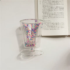 Korean Double Layer Love Quicksand Glass Cup Cute Girl Heart Creative Water Cup Transparent Juice Goblet