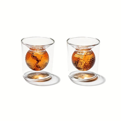 2/4pcs 50ml Golf Whiskey Glasses Double Walled Crystal Whiskey Cocktail Cup Washable Shot Glasses for Home Bar Party Golf Gifts