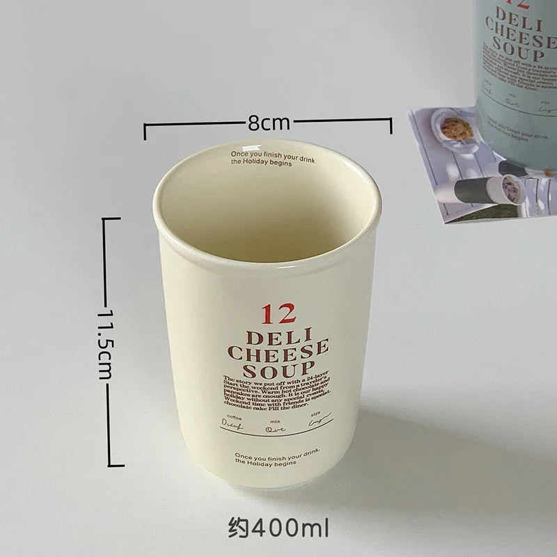 400ml Korean Style Ceramic Water Cup Ins Style Letter Juice Drinkware Exquisite Round Hand-held Mug Household Casual Coffee Cups