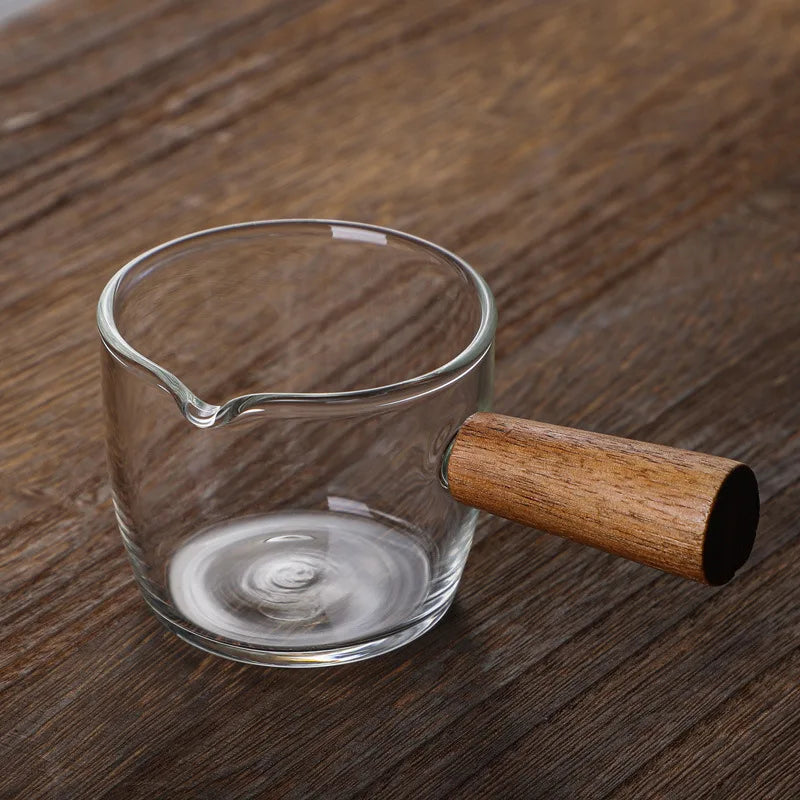 5-10PCS Wooden Handle With Scale Glass Coffee Measuring Cup espresso Milk Latte Transparent Kitchen Coffee Accessories