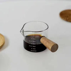 5-10PCS Wooden Handle With Scale Glass Coffee Measuring Cup espresso Milk Latte Transparent Kitchen Coffee Accessories