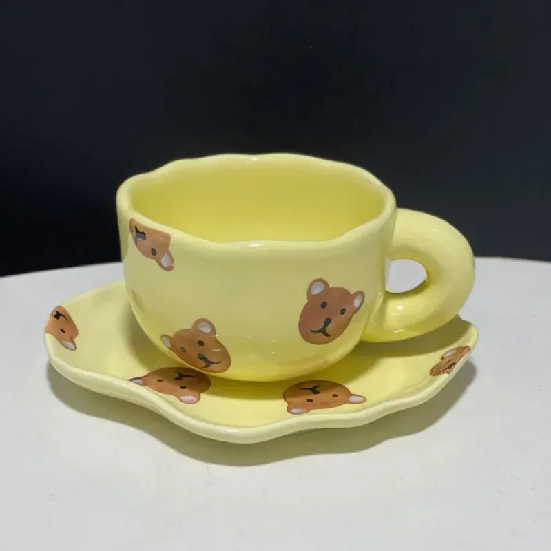 300ML Blue Sky and White Clouds Coffee Cup Tableware Set Hand-painted Ceramic Mug Milk Breakfast Cup Cute Coffee Tableware