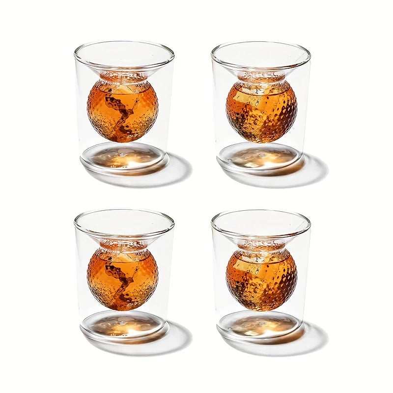 2/4pcs 50ml Golf Whiskey Glasses Double Walled Crystal Whiskey Cocktail Cup Washable Shot Glasses for Home Bar Party Golf Gifts