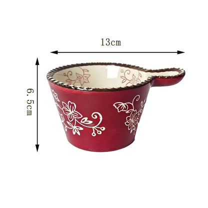 Ceramic Bowl with Handle Multifunctional Baking Bowl Oven Microwave Handmade French Tableware Coffee Cup Breakfast Cereal Bowl