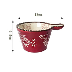 Ceramic Bowl with Handle Multifunctional Baking Bowl Oven Microwave Handmade French Tableware Coffee Cup Breakfast Cereal Bowl