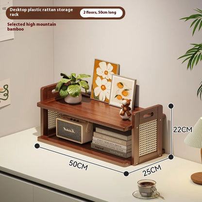 Ikeehome  Rattan Weave Storage Shelf Household Multi Layer Desktop Tea Cups Kitchen Tabletop Organizing Storage Rack Home Storage Gifts