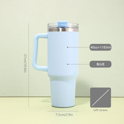 40oz Cute Stainless Steel Thermos Mug Cup with Straw Lid Handle Thermal Flask for Coffee Milk Keep Warm Cool Water Bottle
