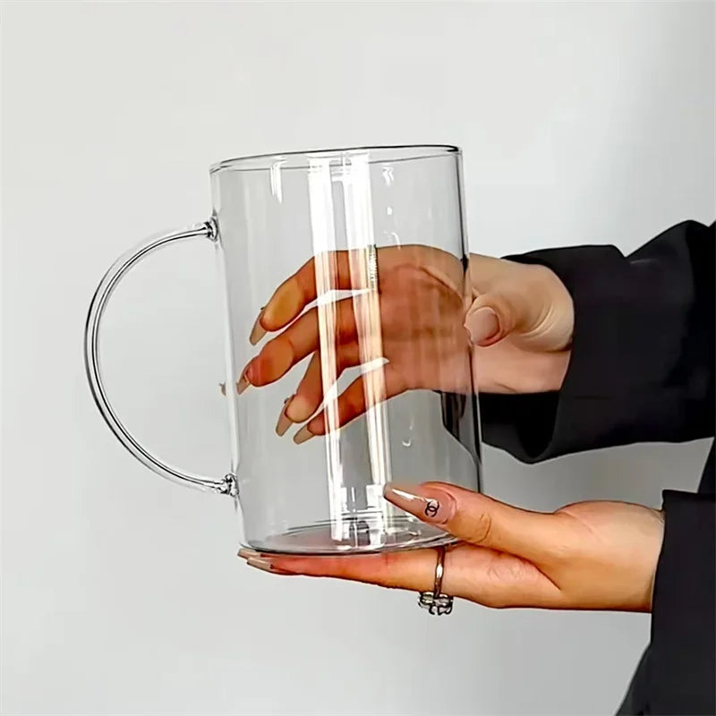Ikeehome  1000ML Glass Cup Large Capacity Drinkware with Handle High Temperature Resistance Water Cup Glass Juice Milk Bottle Kitchenware