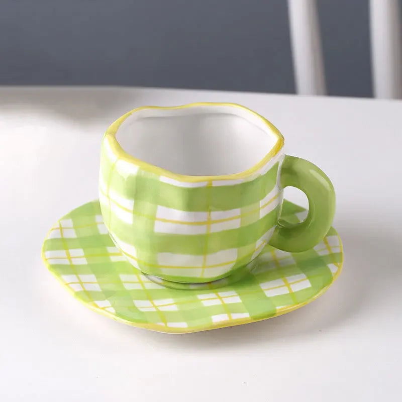 300ML Blue Sky and White Clouds Coffee Cup Tableware Set Hand-painted Ceramic Mug Milk Breakfast Cup Cute Coffee Tableware