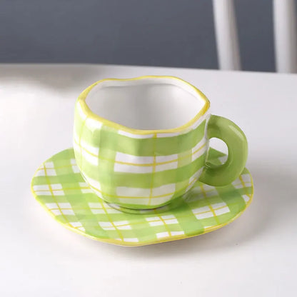 300ML Blue Sky and White Clouds Coffee Cup Tableware Set Hand-painted Ceramic Mug Milk Breakfast Cup Cute Coffee Tableware