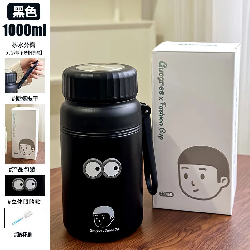 One Liter Large Capacity Water Cup, Portable Outdoor Kettle, Stainless Steel, Rope Design, For Home, Office, Travel, Fitness