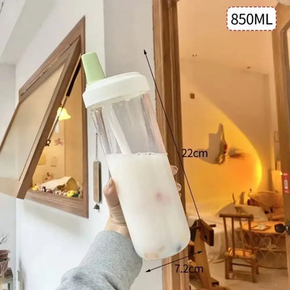 850ml Water Bottles Straw Cup Juice Milk Plastic Cup with Lid Straw Bubble Tea Coffee Cups Large Capacity Drinkware