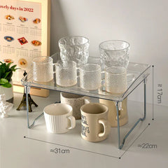 Fold Transparent Acrylic Storage Shelf Minimalist Kitchen Desktop Organizer Rack Home Tableware Cup Holder Organizing Shelf Gift