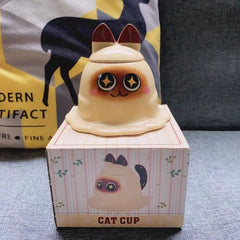 Ceramic Mug Cartoon Siamese Cat Cute Office Mug Birthday Gift Household Siamese Cat High Appearance Level Coffee Cup with Cover