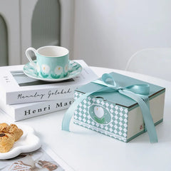 Hand Drawn Tulip Coffee Cup Set Ceramic Mug Dish Milk Juice Afternoon Tea Cup Plate Ceramic Cups with Hand Gift