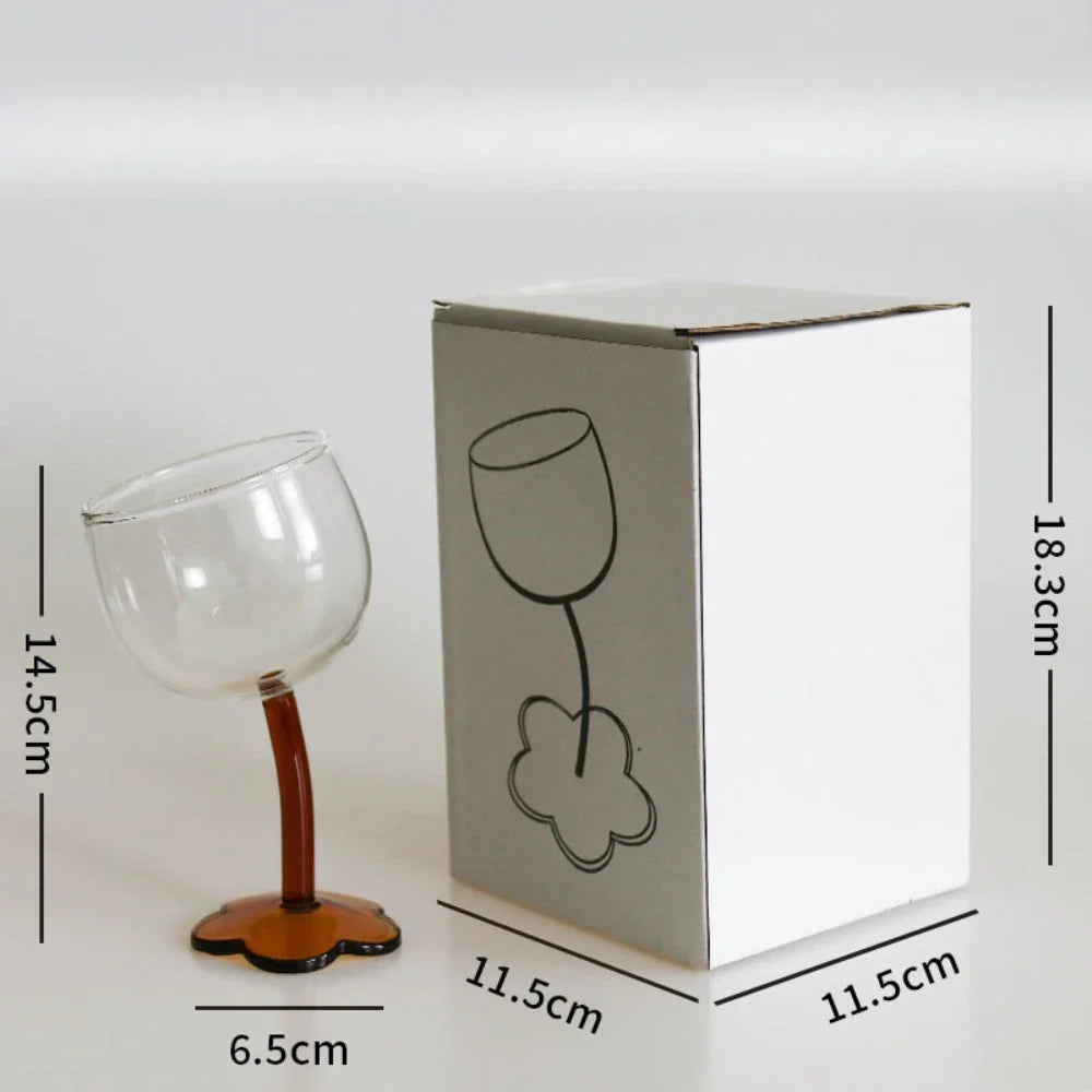Vintage Glass Cups Home Christmas Party Drinkware Cute Flower with Tilted Head Goblet Romantic Champagne Glass Kitchenware Gifts