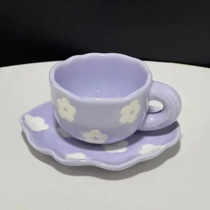 300ML Blue Sky and White Clouds Coffee Cup Tableware Set Hand-painted Ceramic Mug Milk Breakfast Cup Cute Coffee Tableware