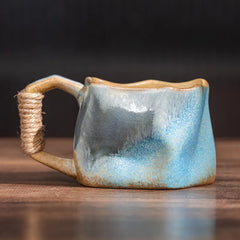 Creative Rough Pottery Coffee Cup Retro Rope Ceramic Cup Irregular Mug Japanese Shaped Drinking Tea Set Living Room Decoration