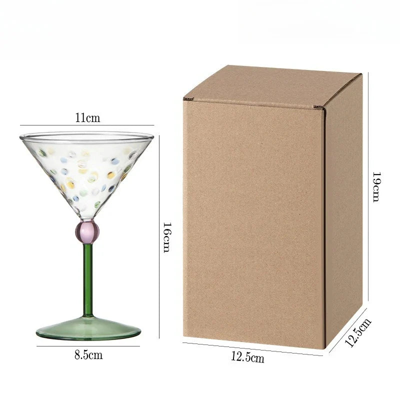 Retro Colorful Polka Dots Glass Cup Transparent Cocktail Glasses High Footed Cocktail Champagne Glasses Home Bar Party Drinkware