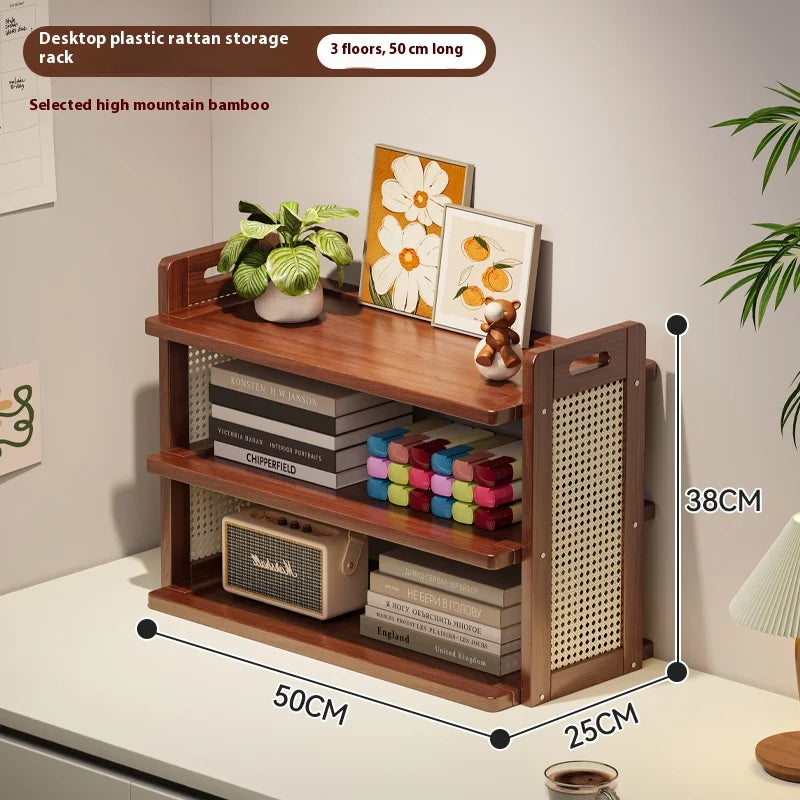 Ikeehome  Rattan Weave Storage Shelf Household Multi Layer Desktop Tea Cups Kitchen Tabletop Organizing Storage Rack Home Storage Gifts