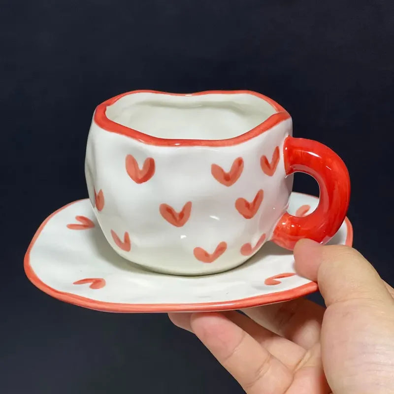 300ML Blue Sky and White Clouds Coffee Cup Tableware Set Hand-painted Ceramic Mug Milk Breakfast Cup Cute Coffee Tableware