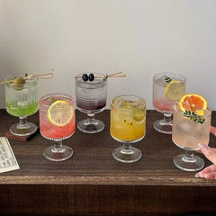 Retro Relief Sculpture Patterned Wine Glass Goblet Drink Fruit Juice Small Size Cups Thick Glass Home Kitchen Bar Supplies