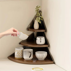 Space Saving Corner Shelf Organizer Wooden Cup Holder for Kitchen Office Cafe Countertop Storage Rack Desktop Organization