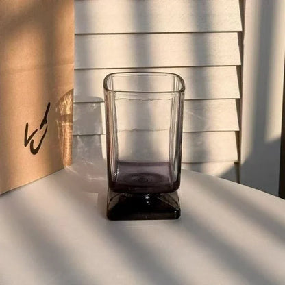 Ikeehome  180ml Retro Square Glass Cups Short Foot Drinkware Multicolored Kitchen Glass Juice Bubble Water Espresso Cups Kitchenware Gifts
