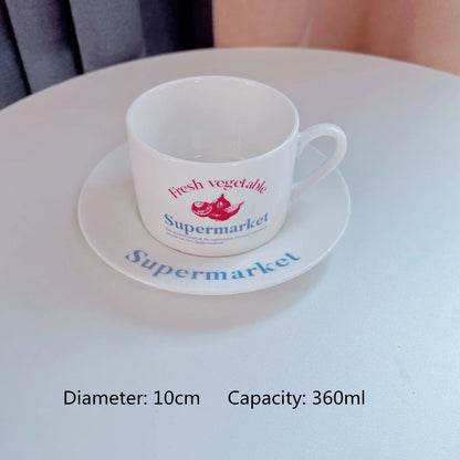 Retro Style English Letters Ceramics Tableware Mug Soup Plate Cream Color Desserts Steak Porcelain Main Dish Plate Coffee Cups