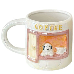 Cute Cartoon Pearlescent Relief Puppy Mug Home High Appearance Level Ceramic Cup Kitchen Creative Couple Breakfast Coffee Cups