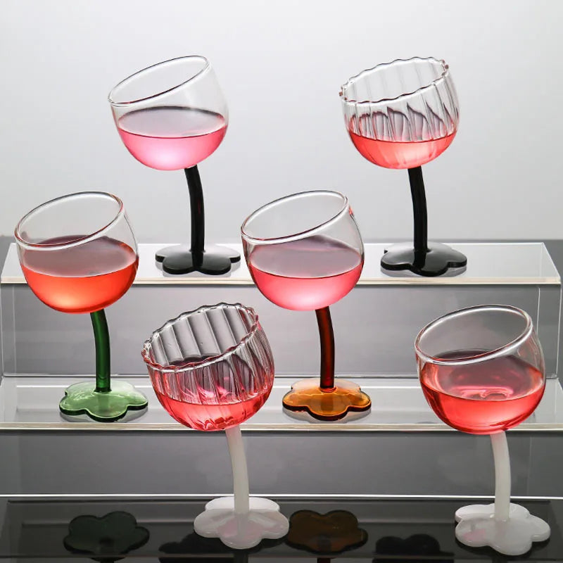 Vintage Glass Cups Home Christmas Party Drinkware Cute Flower with Tilted Head Goblet Romantic Champagne Glass Kitchenware Gifts