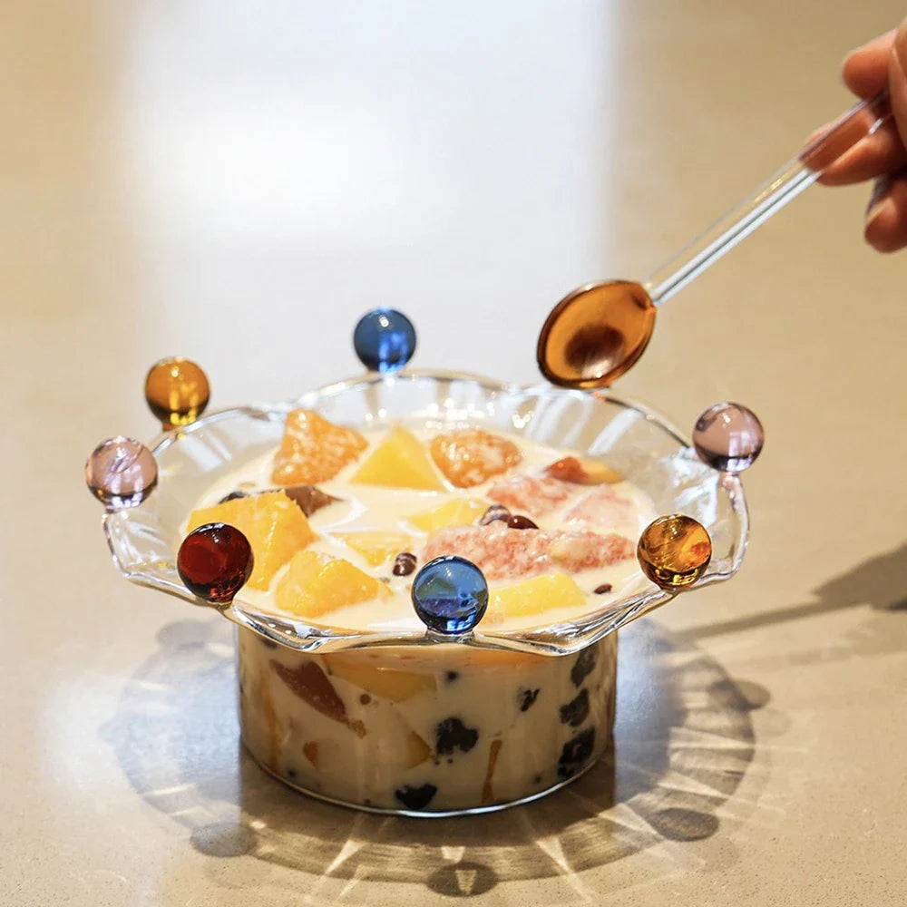 Creative Glass Crown Dish Table Plates Salad Bowls Transparent Ins Ice Cream Yogurt Pudding Dessert Cups Plates Dinnerware Gifts