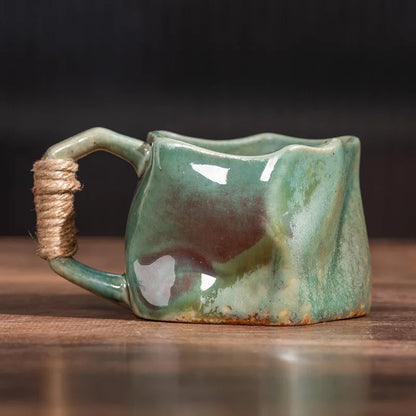 Creative Rough Pottery Coffee Cup Retro Rope Ceramic Cup Irregular Mug Japanese Shaped Drinking Tea Set Living Room Decoration