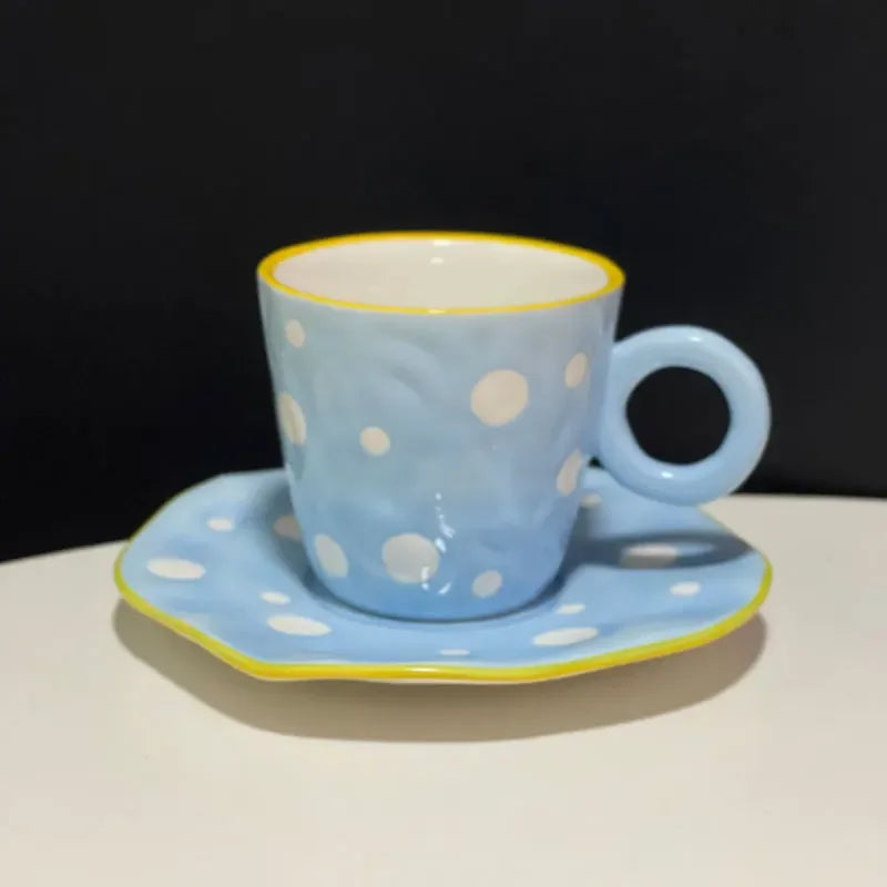 300ML Blue Sky and White Clouds Coffee Cup Tableware Set Hand-painted Ceramic Mug Milk Breakfast Cup Cute Coffee Tableware