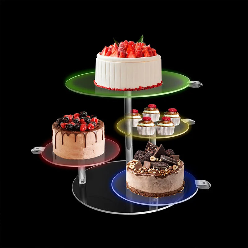 Ikeehome  4 Tier Round Acrylic Cupcake Stand, Clear Cupcake Tower Stand with Led, Premium Acrylic Dessert Stand for Wedding Birthday Baby