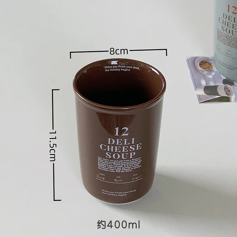 400ml Korean Style Ceramic Water Cup Ins Style Letter Juice Drinkware Exquisite Round Hand-held Mug Household Casual Coffee Cups