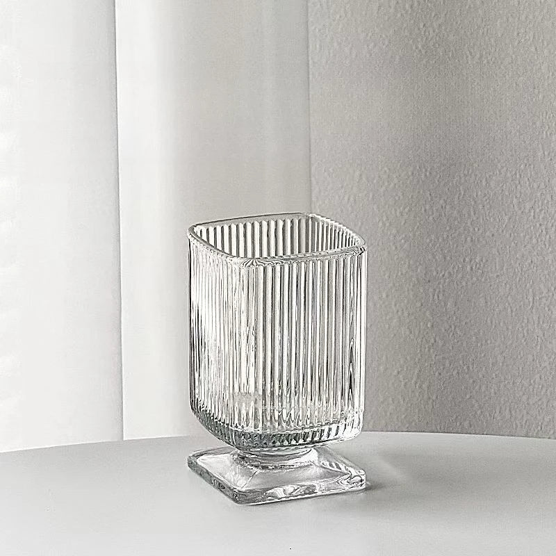 Ikeehome  180ml Retro Square Glass Cups Short Foot Drinkware Multicolored Kitchen Glass Juice Bubble Water Espresso Cups Kitchenware Gifts