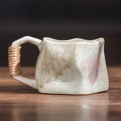 Creative Rough Pottery Coffee Cup Retro Rope Ceramic Cup Irregular Mug Japanese Shaped Drinking Tea Set Living Room Decoration