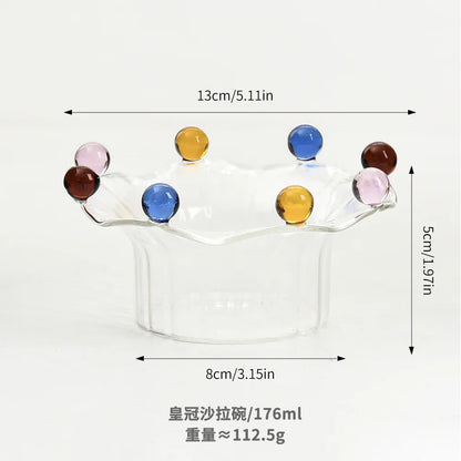 Creative Glass Crown Dish Table Plates Salad Bowls Transparent Ins Ice Cream Yogurt Pudding Dessert Cups Plates Dinnerware Gifts