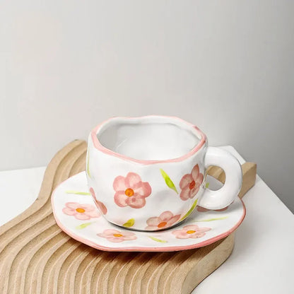 300ML Blue Sky and White Clouds Coffee Cup Tableware Set Hand-painted Ceramic Mug Milk Breakfast Cup Cute Coffee Tableware