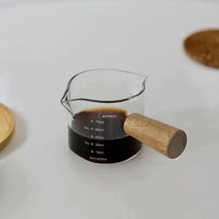 5-10PCS Wooden Handle With Scale Glass Coffee Measuring Cup espresso Milk Latte Transparent Kitchen Coffee Accessories