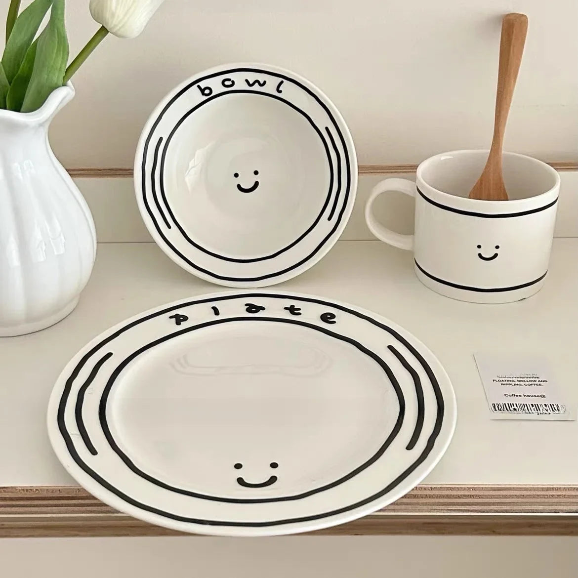 Ceramic Tableware Graffiti Cup Bowl Plate Tableware Home Coffee Shop Milk Cup Hand-painted Cup Kitchen Utensils Breakfast Set