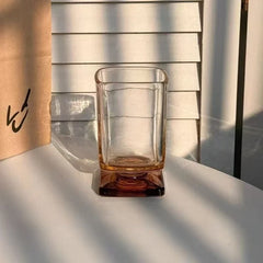Ikeehome  180ml Retro Square Glass Cups Short Foot Drinkware Multicolored Kitchen Glass Juice Bubble Water Espresso Cups Kitchenware Gifts