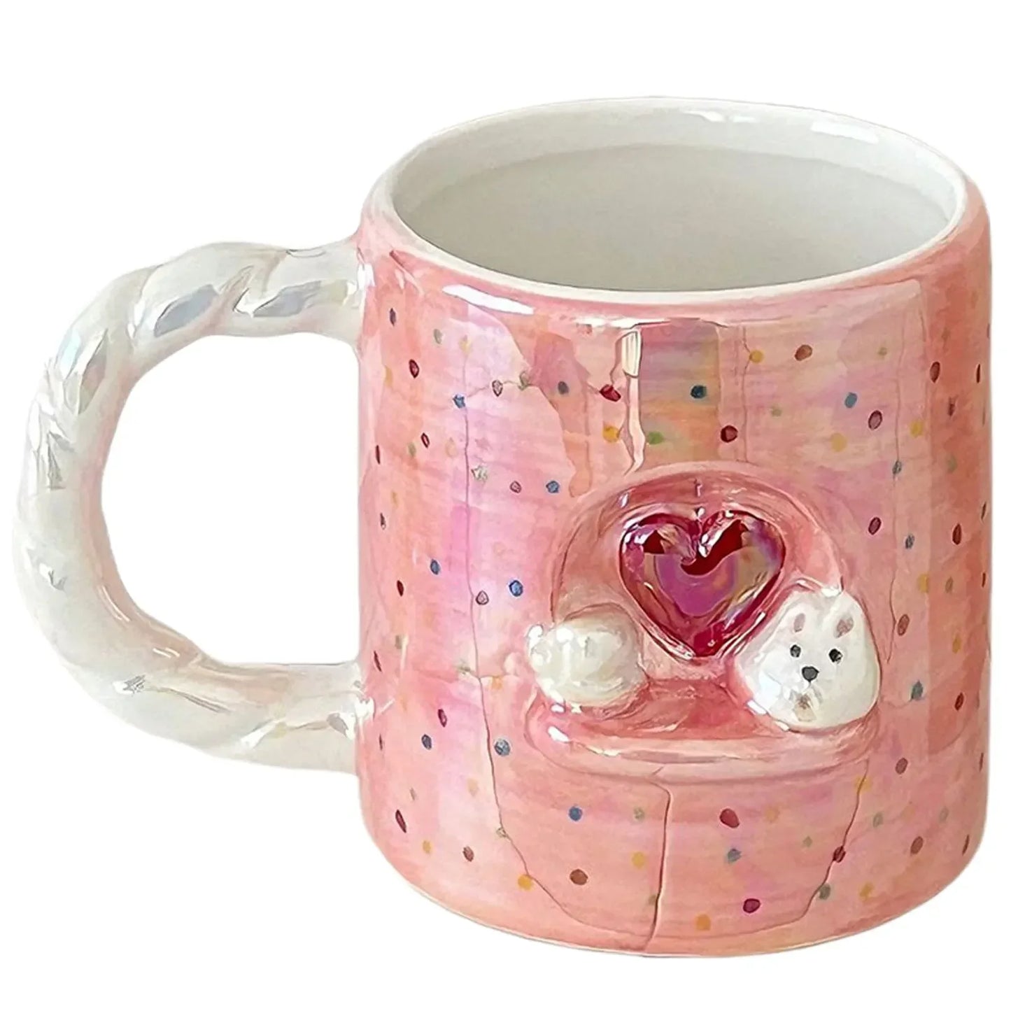 Cute Cartoon Pearlescent Relief Puppy Mug Home High Appearance Level Ceramic Cup Kitchen Creative Couple Breakfast Coffee Cups